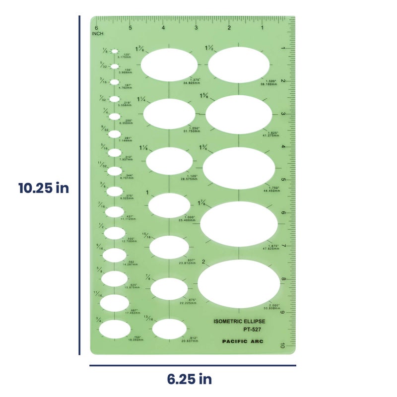 Pacific Arc Isometric Ellipse Guide Template, 27 Total Ellipse from 1/8 Inch to 2 Inch with Inch Graduations - Image 2